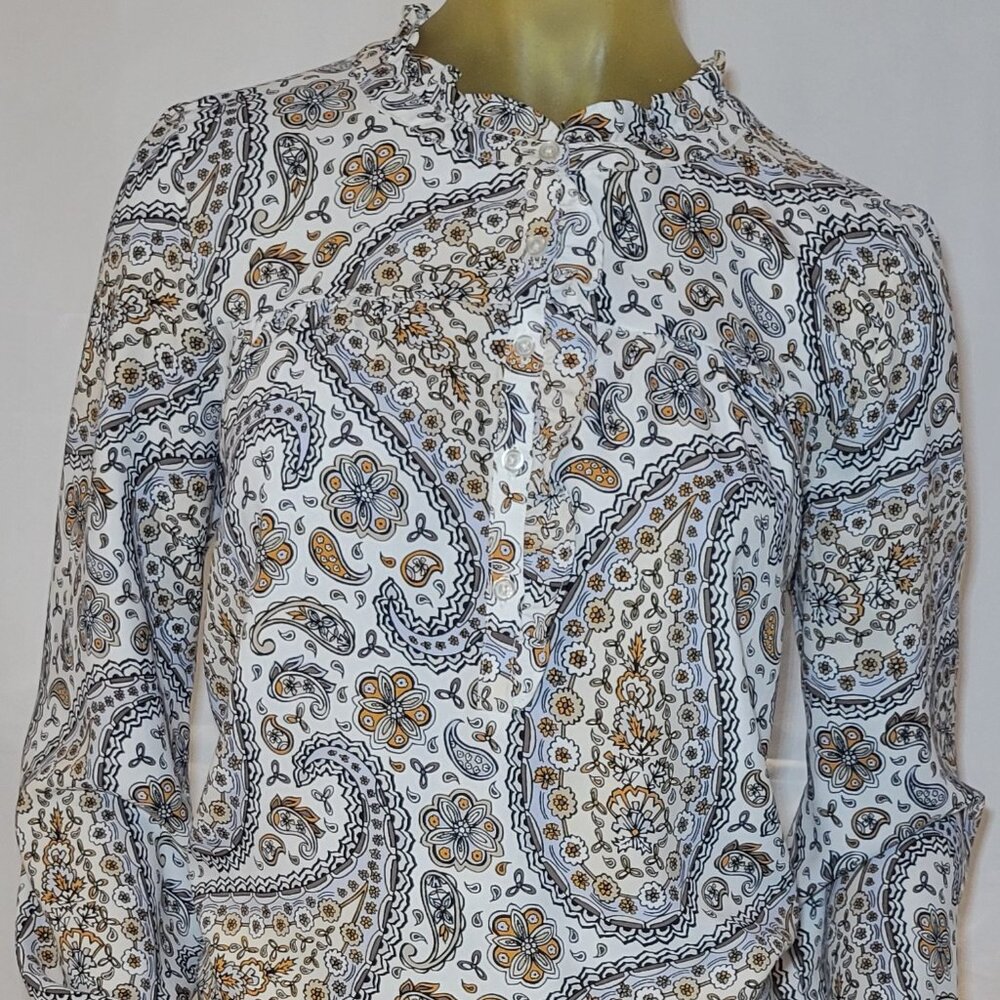 LOFT Long-Sleeved Blouse White with Brown Paisley